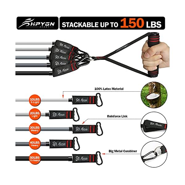 Resistance Band, Exercise Bands with Handles, Workout Bands, Fitness Bands with Door Anchor and Ankle Straps, for Heavy Resistance Training, Physical Therapy, Shape Body, Yoga, Home Workouts Set