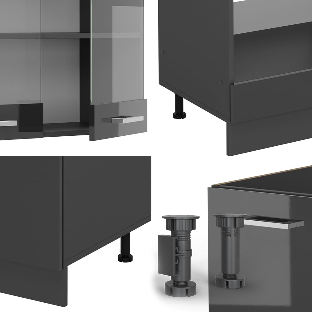 Vicco Cuisine en Angle R-Line 287x60cm Anthracite Brillant PT Anthracite