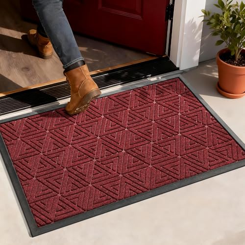 Yimobra Large Indoor Outdoor Mats for Front Door, Black Red, 47x32