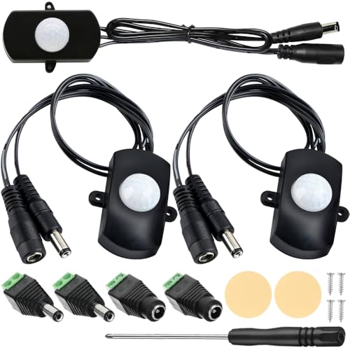 DC 12V to 30V 3A Mini Pir Motion Sensor Switch, Infrared Activated LED Switch Controller LED Motion Sensor Switch for Wall Lamps, with DC Terminal Connector, Screwdriver (2 Pack)