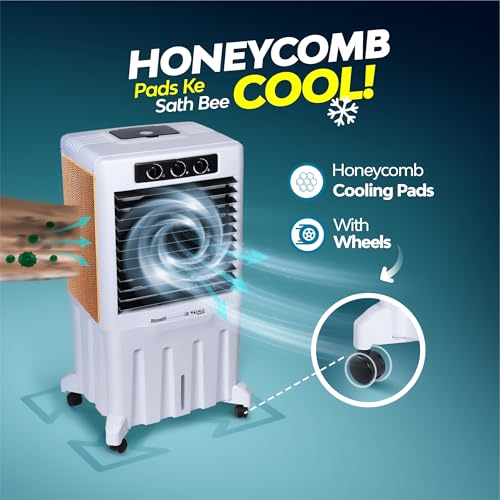 Image of SUMMERCOOL Rafale 95Ltr Desert Air Cooler with wheel for Home | High Speed Fan | 35ft Powerful Air Throw| Desert Cooler | Inverter Compatible | HoneyComb | Collapsible | 1 year warranty | White