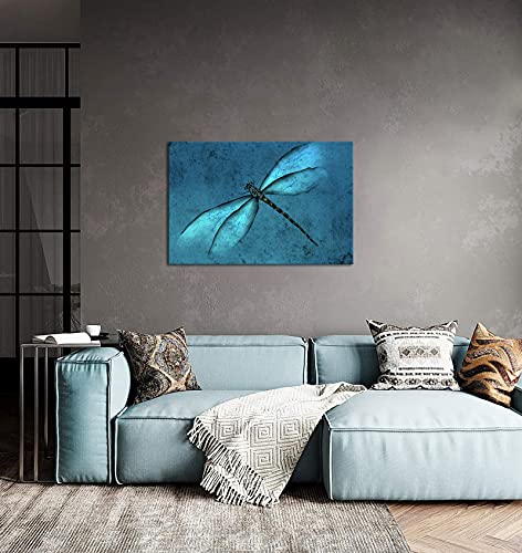 Duobaorom Large Insect Animal Canvas Wall Art Abstract Teal Blue Dragonfly Picture Print On Canvas Gallery Wrap For Living Room Bedroom Decoration Ready To Hang 24X36Inch #TOP3