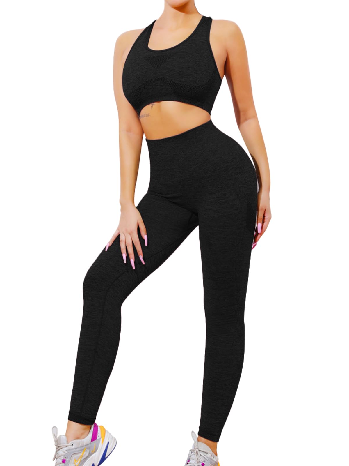 SHEKINI Ensemble Femme Sportswear Tenue de Sport Survetement Femmes Yoga Brassiere Soutien Gorge sans Armature +Leggings 2PCS Survêtement Gym Fitness Activewear