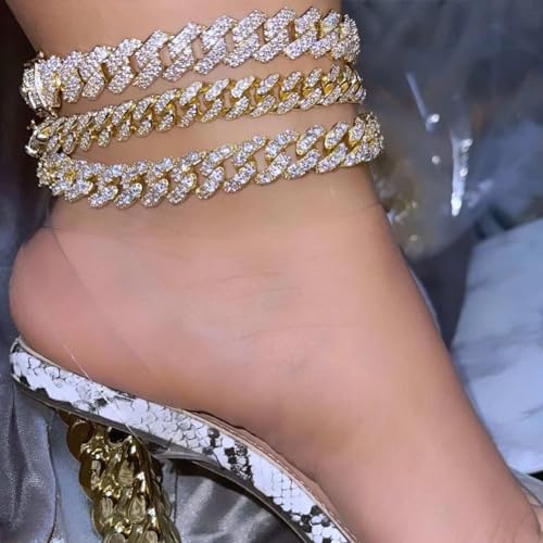 Jacruces Elegant Gold and Silver Cuban Link Anklet Set for Women - Plus Size Layered Rhinestone Jewelry Gift - Image 2