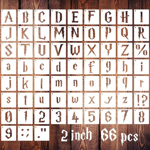 2 Inch Gothic Letter Stencils for Painting, 66 Pcs Reusable Old English Stencils, Calligraphy Letter Number Symbol Drawing Template Kit for Journal Scrapbook Signage DIY Art Project