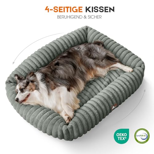 Upvilla Luxusweicher Hundekorb, Super Weiches hundebett Grosse Hunde, 4-seitiges Nackenkissen, Abnehmbare Waschbare Hundematte, Hundesofa mit Griffen, Haustierbett (Dunkelgrau, 109 * 76 * 20cm)