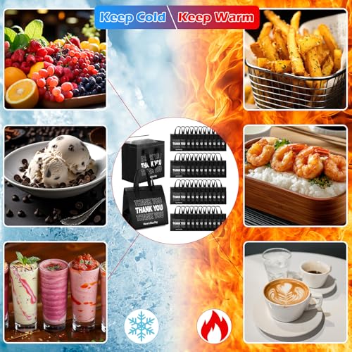 Aliceset 80 Pcs Thank You Insulated Bags for Food Delivery Bulk 9.5 x 9.5 x 6 Inch Thermal Insulation Bag for Cold and Hot Food for Travel Pizza Coffee Milk Catering Restaurant Picnic (Black) - Thumbnail 6