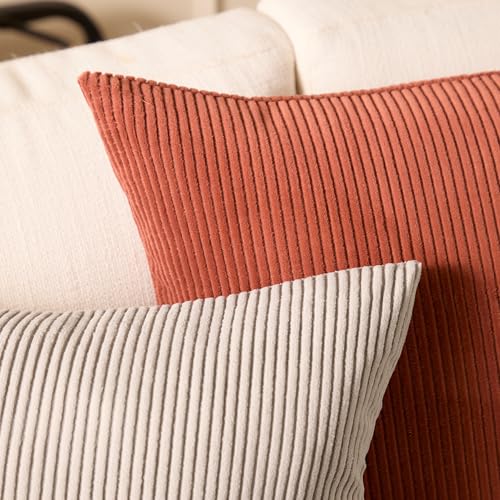 Image of Encasa XO Corduroy Cushion Covers, No Inserts, Set of 2, Brick