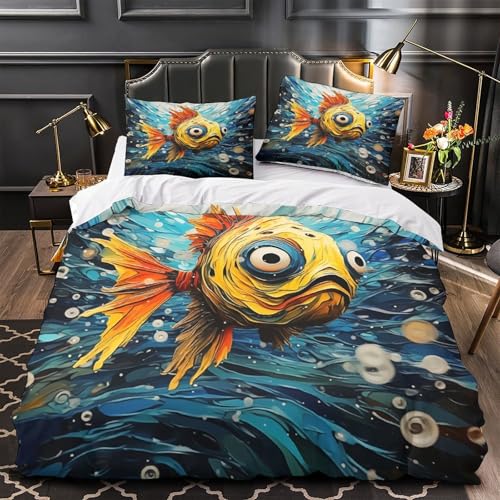 Housse de couette poisson dorée 3D anti-plis lit Super King - 4