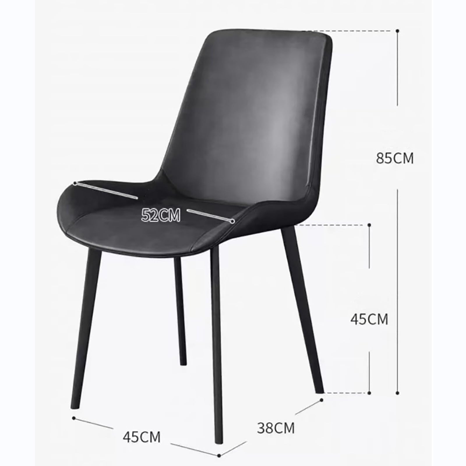 Lot de 4 chaises de salle à manger rembourrées – Dossier incurvé confortable, pieds en métal, cuir synthétique pour cuisine et salon, gris foncé