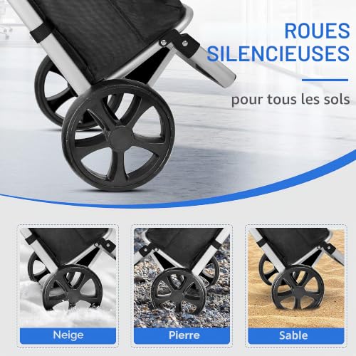 Ribelli Chariot de Courses 2 Roues, 3in1 Chariot à provisions avec Compartiment réfrigéré Caddie de Courses Pliable Caddy de Courses à roulettes Cadre en Aluminium Sac Amovible, Noir – vue 5