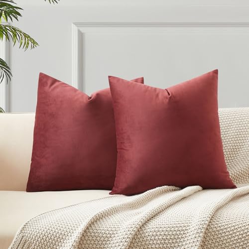 Image of 26x26 Throw Pillow Covers Decorative Velvet Couch Covers Set of 2,Dark Red | JUSPURBET Cozy Soft Velvet Pillowcases with Invisible Zipper for Couch Sofa Bed Living Room Bedroom Home Decor Christmas