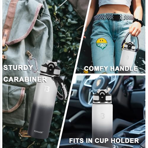 Image of TOPBADE 32oz Insulated Water Bottle with Straw Lid & Spout Lid & Paracord Handle, Stainless Steel Water Bottle Wide Mouth, Double Wall for Women Men Gym Fitness Outdoor