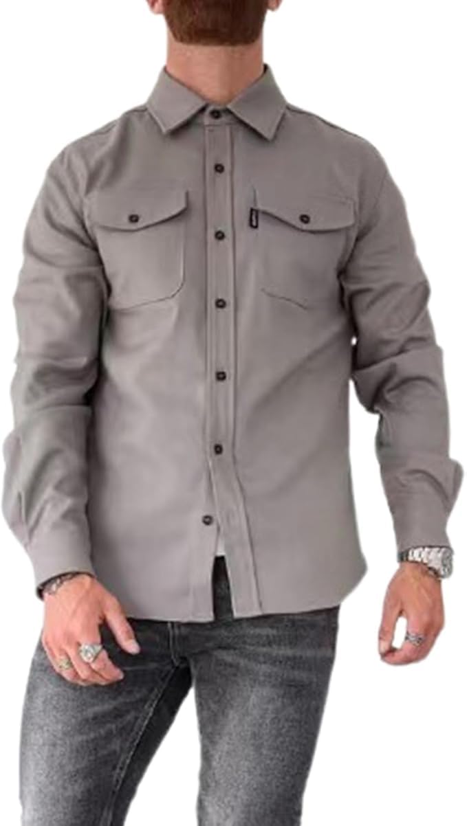 ArknAv Men's Button Down Shirt Jacket Casual Stylish Shirt Jackets Casual Youth Men's Shirt(Light Gray,2XL)