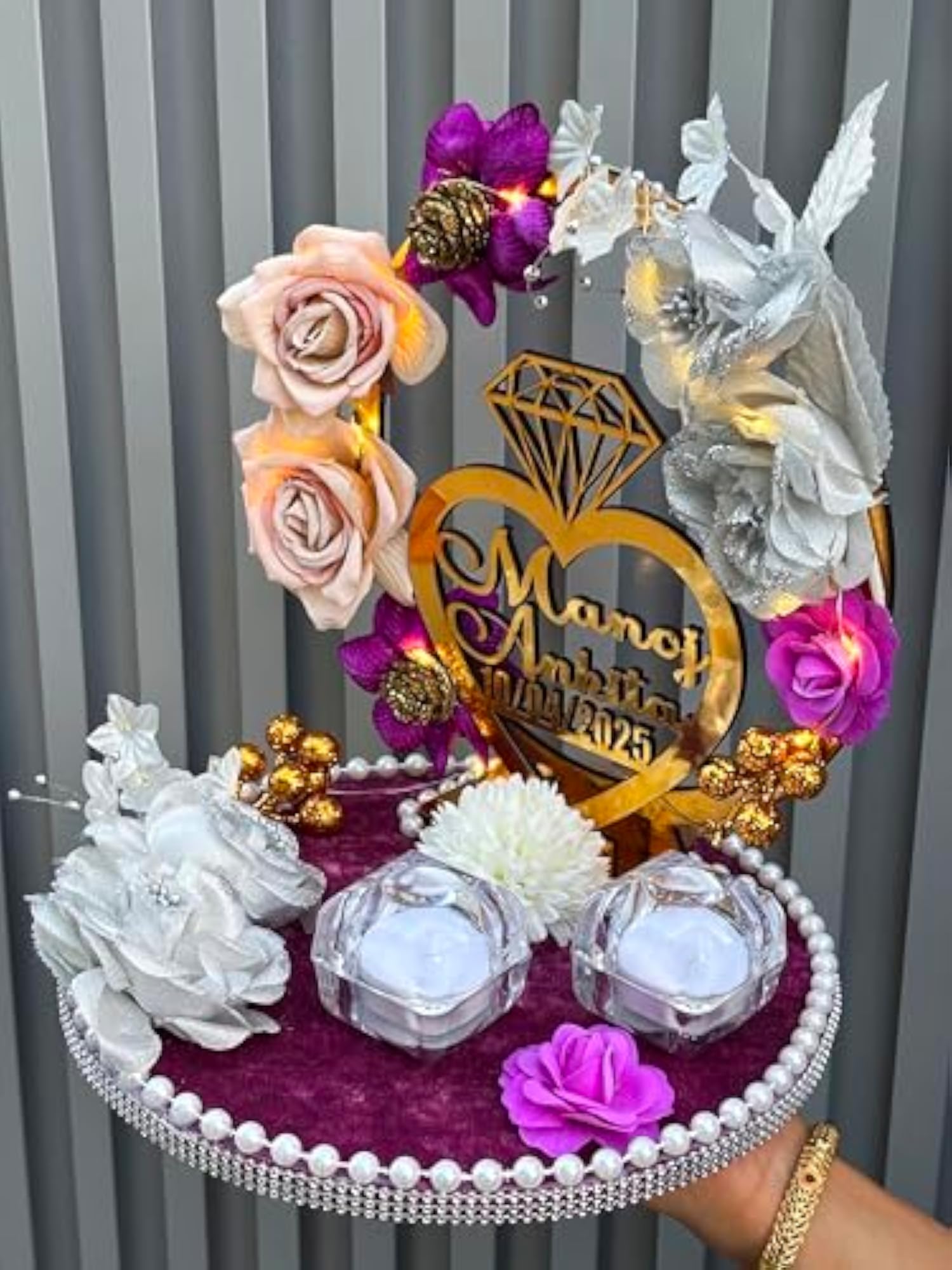 Personalized Multicolour Flower Engagement Ring Tray Platter