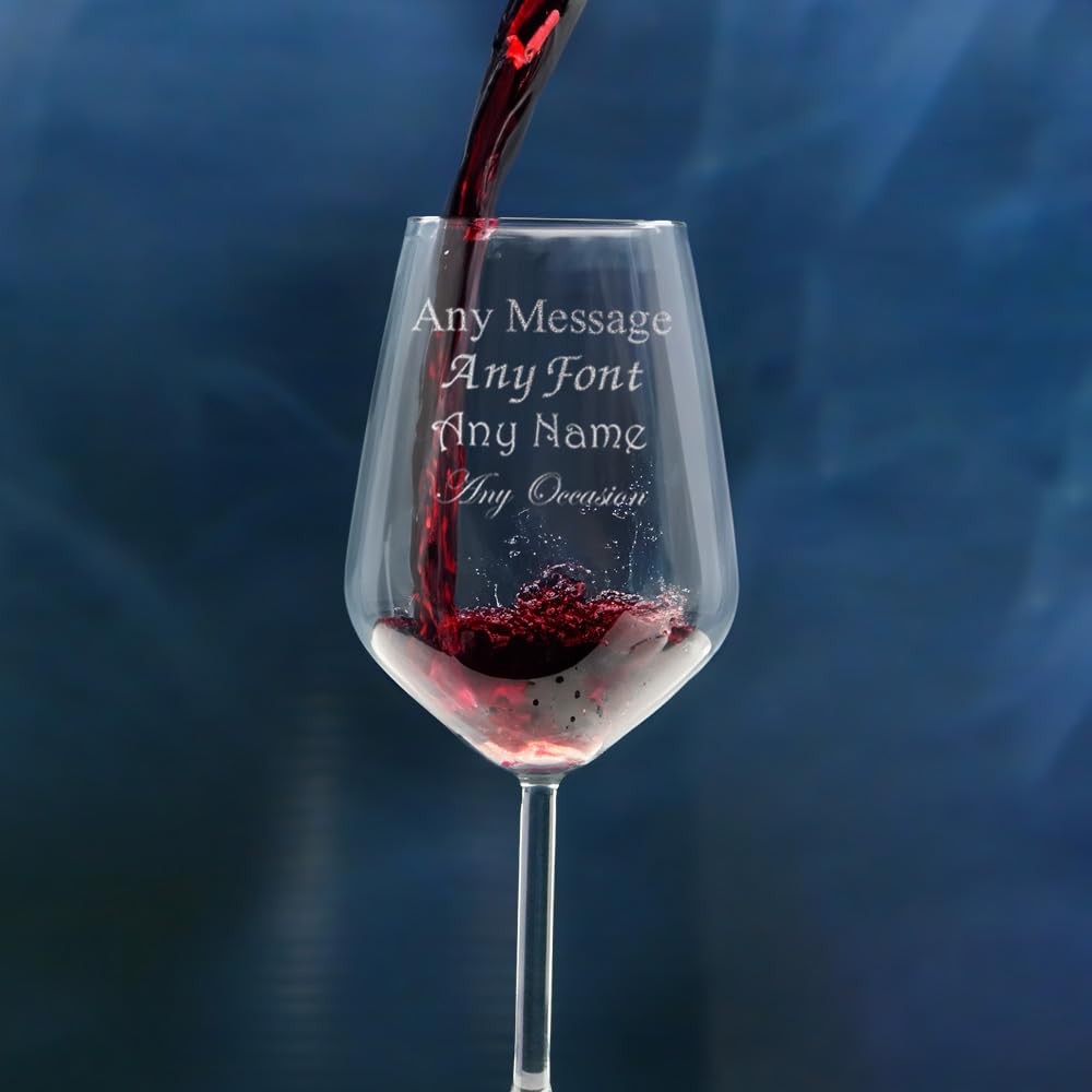 Copa de vino tinto con grabado personalizado, Allegra 490 ml o 17 onzas, en caja de regalo, sin plomo, personalizable con cualquier mensaje, grabado en el Reino Unido