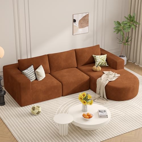 L-Shaped Boneless Couch,104" Couches for Living Room with Curved Chaise,Modular Sectional Sofa with Deep Seat,Modern Cozy Cloud Compression Sofas,No Assembly Required(Brown) 1PCS