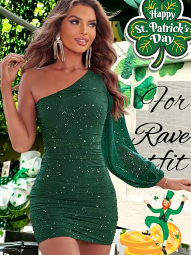 Image of ShawGobow Sparkly Outfits for Women,One Shoulder Ruched Bodycon Short Prom Dress,Sexy Dresses Cocktail Homecoming Nye