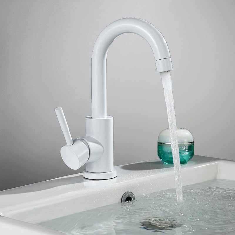 Robinet de lavabo blanc en acier inoxydable style épuré