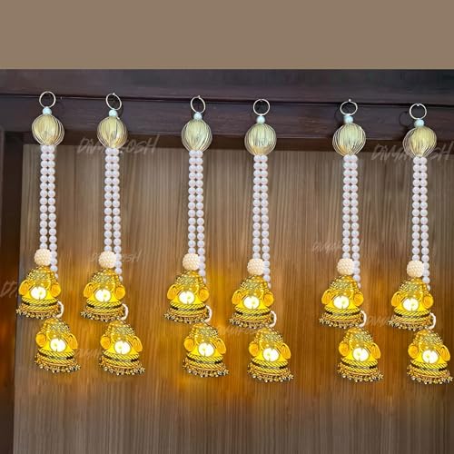Image of Divyakosh Wall Hangings for Home Living Decor, Set of 4 Diwali Lights, Handmade Diwali Decoration Door Valance Hanging with LED T-Lights for Wedding