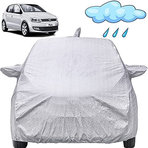 Image of Polo Waterproof Car Cover with Mirror & Antenna Pockets, Shinning Silver Design, Non Woven Fabric,Triple Stitched, Compatible with Volkswagen Polo Car Cover (2010 to 2022), Polo Car Accessories
