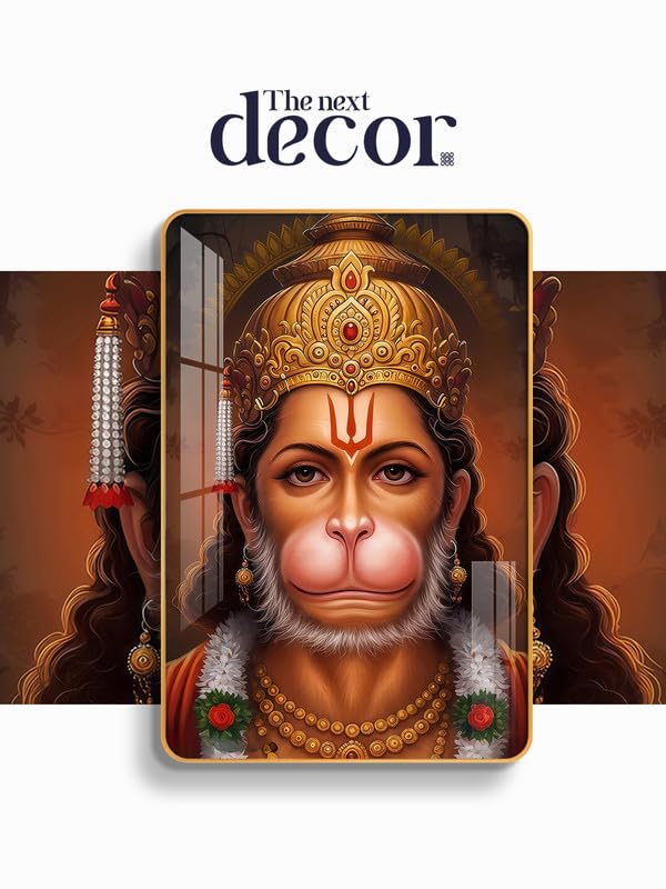 Image of The Next Decor Lord Hanuman Ji Wood Glass Finish Wall Art Decorative Painting for Living Room, Bedroom, Dining Room (Size: 18x12 Inches)