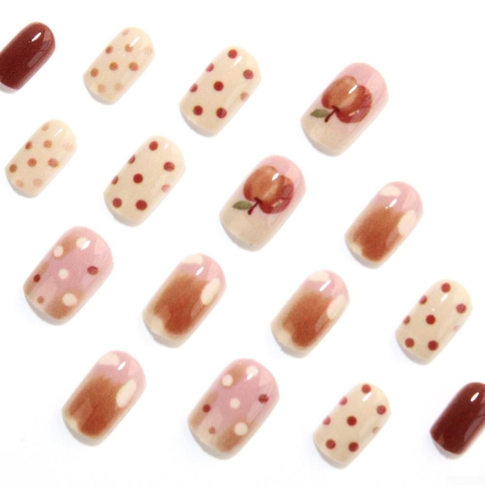 Uñas Falsas ABS Marrón Cálido Vintage Fruta Uñas Falsas ABS Marrón