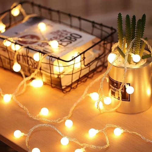 Fulighture Fairy Lights Battery Operated, 5m 16ft 40LED Ball Waterproof Globe String Light, 2 Lighting Modes, for Indoor Lighting, Bedroom, Wedding, Party, Christmas, Halloween, Valentine, Camping