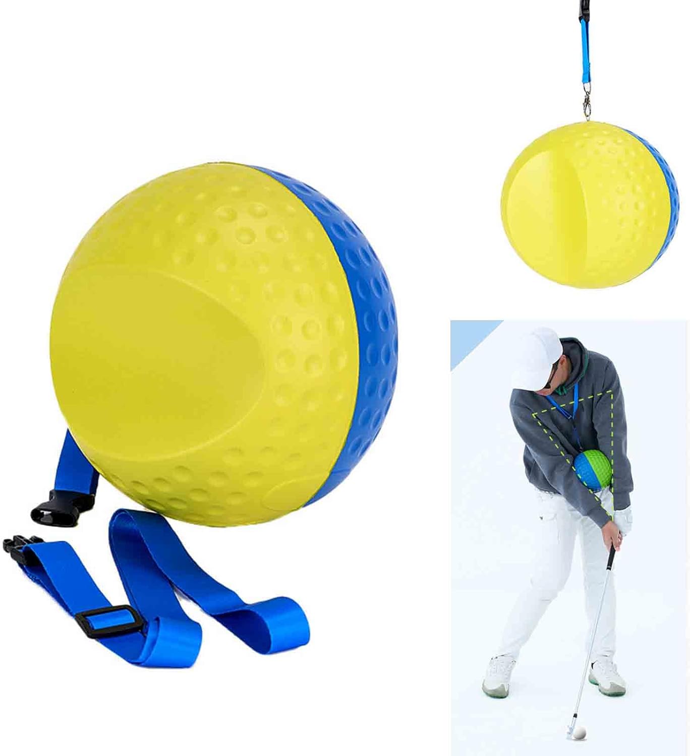Golf Swing Training Aid Ball Between Arms ，Optimize Impact Accuracy & Swing Consistency, Fix Slicing, Scooping & Chicken Wing ，Soft Memory Foam Trainer with Adjustable Lanyard