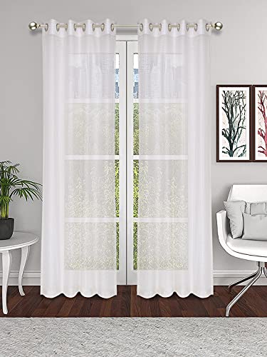 Image of Set of 2 Pcs Sheer Premium Lightweight Tissue Fabric Solid Cream Color Eyelet Long Door Curtain, 2 Pc Long Door Curtain 8ft