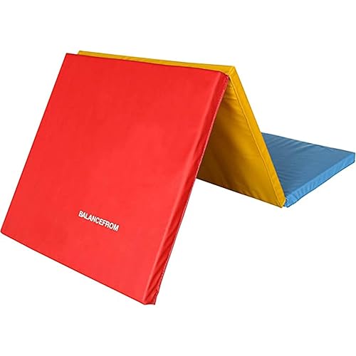 Fitvid 3 or 4-Panel Folding Gymnastics Mat Thick Pad with Vinyl Surface and Carrying Handles for Tumbling, Yoga, Pilates, Home Workouts, and Martial Arts