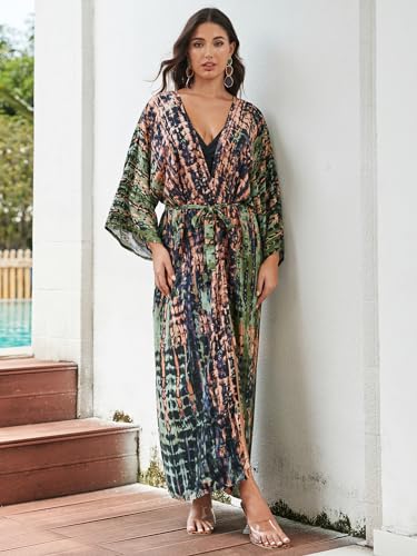 Image of Women's Kimono Cover Up Long Beach Dress Swimsuit Cover Ups Colorful Cardigan Lightweight Robe for Swimwear
