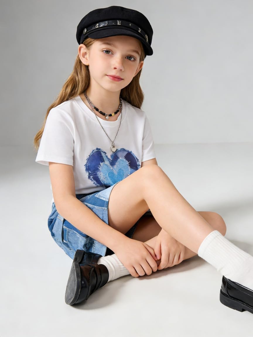 Tween Girl Clothes Short Sleeve Bow Knot Top + Denim Mini Skirt Teen Girl Clothing, Size 8-14 Years