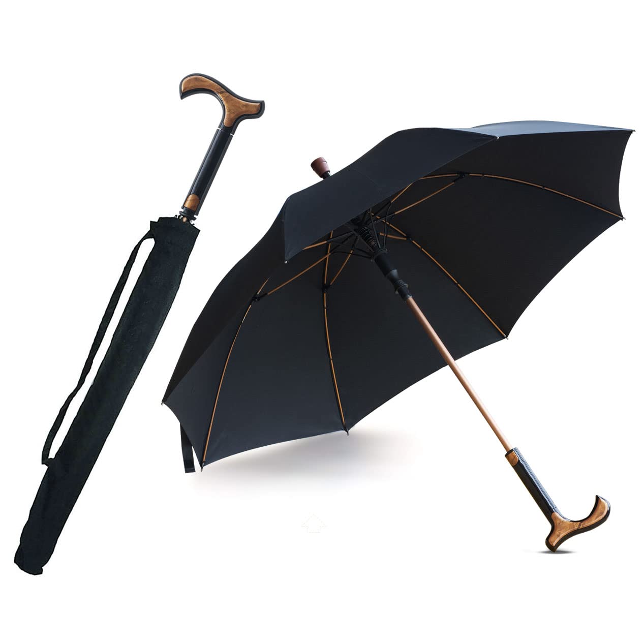 2-in-1 Walking Sticks Umbrella - Windbreak Ribs Walking Cane Umbrella Lightweight, Heavy-Duty Frame- Ideal Father's Gift for Climbing, Hiking, Hanging Out on Raining