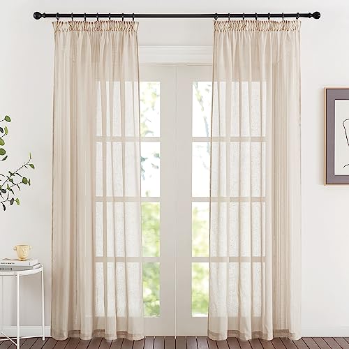 PONY DANCE Cortinas Beige con Aspecto de Lino Translucidas para Riel Cortinas Rusticas para Salon/Dormitorio/Comedor, 2 Piezas, 140x220CM, Beige