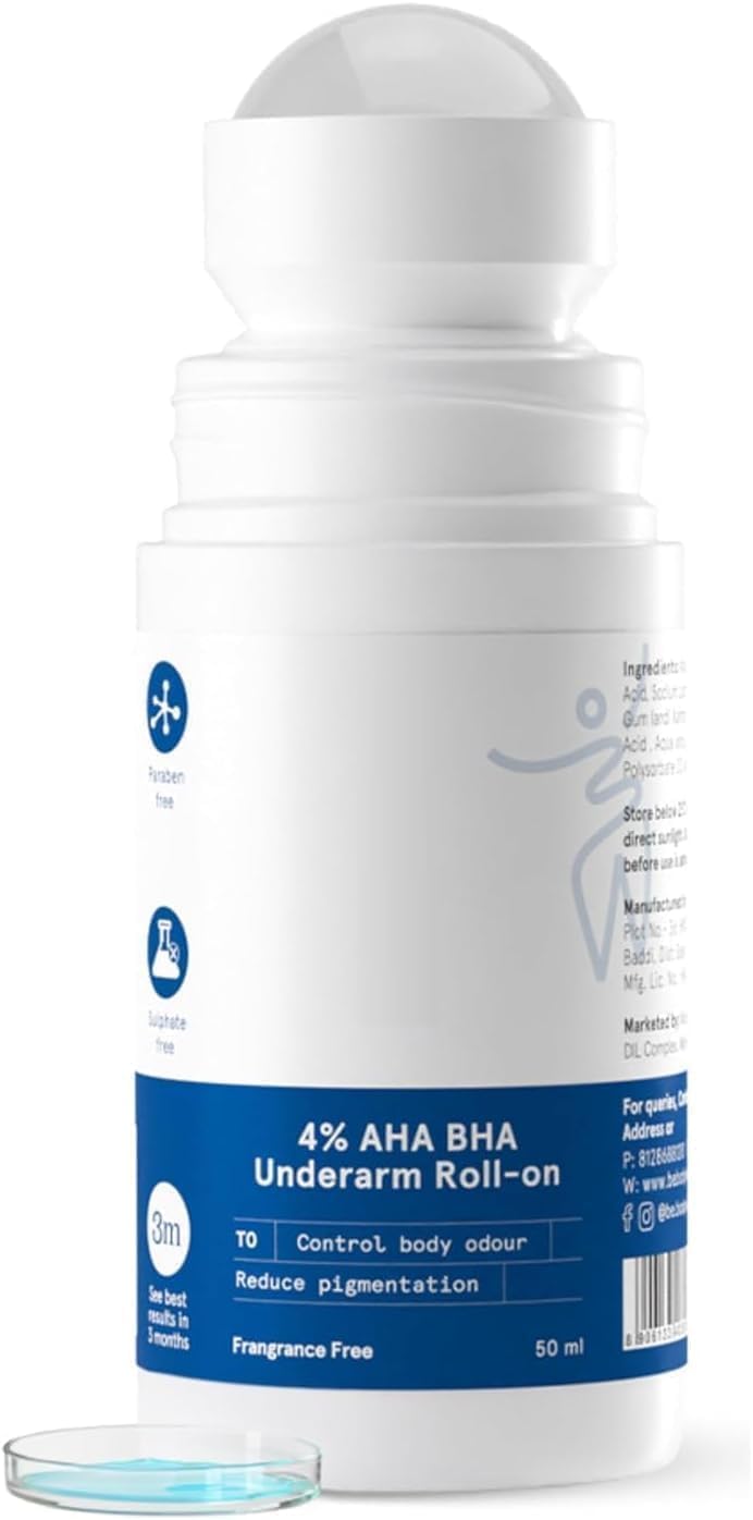 DK 4% Aha Bha Rouleau sous les aisselles | Sans parfum | 1 % d'acide mandélique, 2 % d'acide lactique et alpha arbutine | Déteint la pigmentation, sans alcool et sans aluminium | Convient aux peaux
