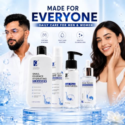 Image of Snail Mucin Skincare Kit - Face Cleanser, Snail Mucin Glow Serum, Moisturizer & SPF 50+ Sunscreen | Korean Skin Care Routine Kit for Glowing Skin | Daily Hydrating Skin Care Set for Men & Women