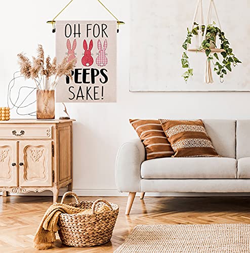 Hugsvik Burlap Easter Garden Flag 12 X 18, Double-Side Rabbit Welcome Garden Flags, Funny Outdoor Decorations Flags For Easter Decorations Summer Welcome Outdoor Garden Yard Decor #TOP6
