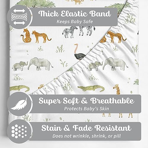 Image of Crib Sheets Neutral - Fitted Baby Crib Sheets Bed for Girl Boy - 2 Pack Standard & Toddler Mattress (Safari Adventure) - Buttery Soft Organic Cotton Blend