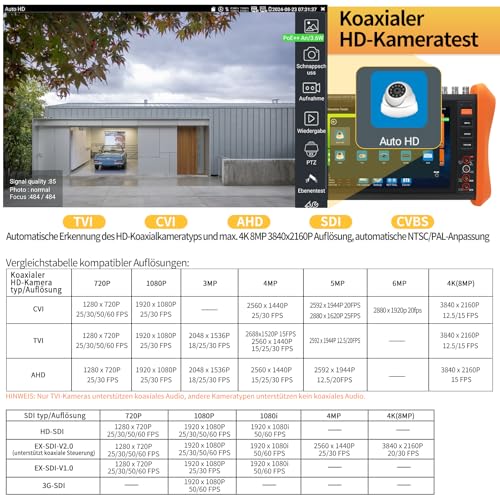 Henkion IPC-H12-MOVTADHSEF CCTV-Kameratester 8-Zoll-IPS-Touchscreen-Monitor CCTV-Tester unterstützt 8K IPC-Test und 4K TVI CVI AHD SDI-Kameratests SFP DMM OPM VFL TDR POE HDMI VGA WiFi RS485