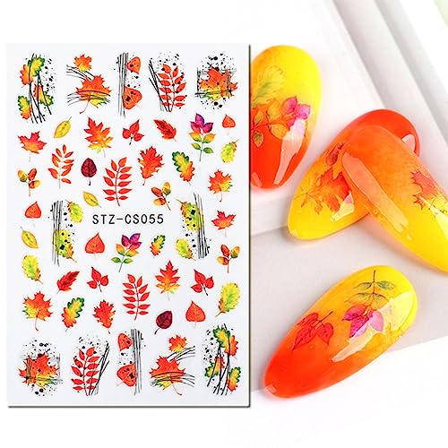JMEOWIO Nagelsticker Herbst 9 Blatt Nail Art Sticker Selbstklebend Nagelaufkleber Kürbis Ahornblatt Erntedankfest Dekoration Nageldesign Zubehör