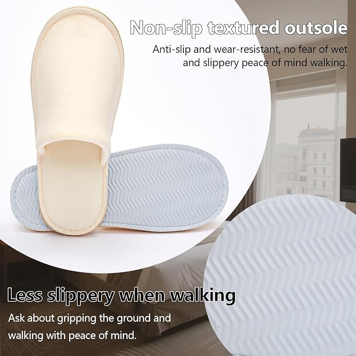 SIMEIER 6 Pairs Gray Spa Slippers for Guests, Disposable & Reusable Non-Slip Hotel Slippers with Storage Bag, Soft Cotton Guest Slippers for Women & Men, Non-Slip for Home, Gym, Bridal Party - Image 6