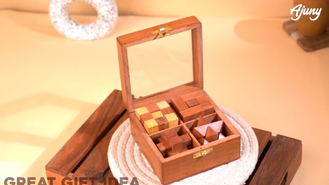 Ajuny Set 6 Puzzle In Legno 3D – Rompicapo Per Adolescenti E Adulti In Scatola Portaoggetti – Gioco Da Tavolo Per Il QI