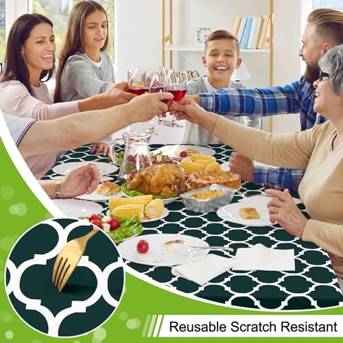 Image of Smiry Square Table Cloth, Flannel Backed Vinyl Tablecloth, 54 inchx54 inch | Waterproof Plastic Tablecloths, Wipeable Table Cover for Dining, Indoor and Outdoor (Hunter Green)