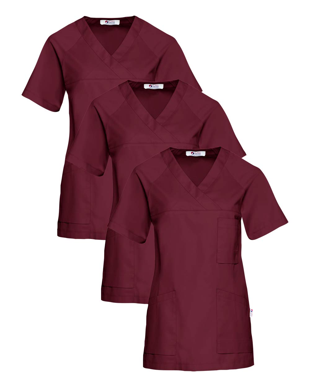 CLINIC DRESS Schlupfkasack 3er-Pack Damen Kasacks für Pflege Ärzte und Ärztinnen Praxisteam V-Ausschnitt Raglanärmel 95 Grad Wäsche
