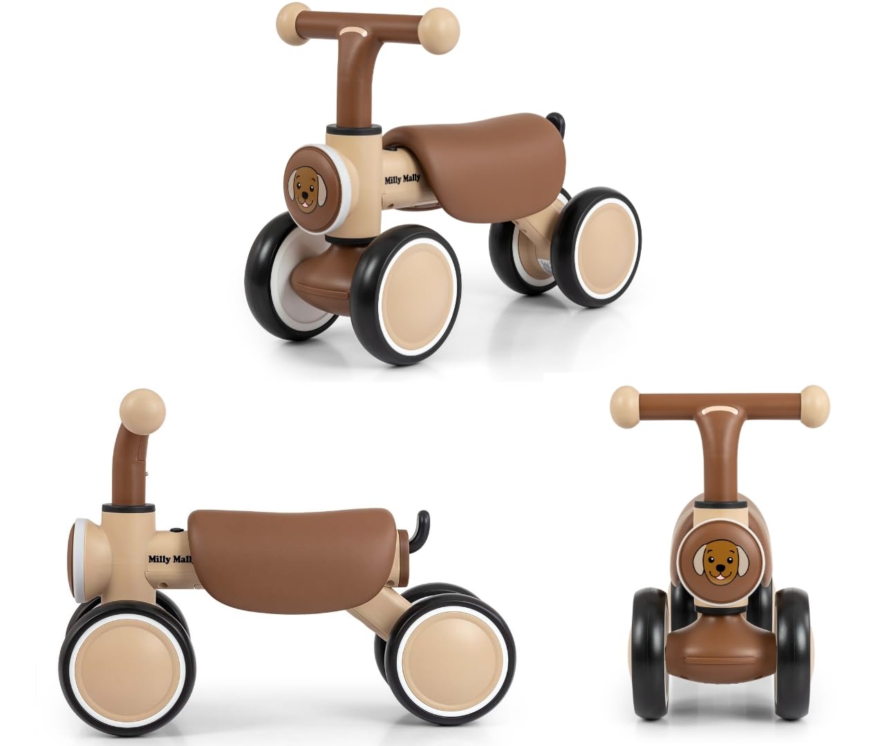 Milly Mally Jeździk dziecięcy YORK +12m LED dźwięki koła piankowe prezent na roczek (Beige)