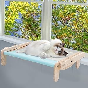 Arkyomi hamac Chat fenetre Bois perchoir Chat transat fenêtre,2in1 lit Chat Suspendu et lit de Chat pour 40lb Cat Hammock