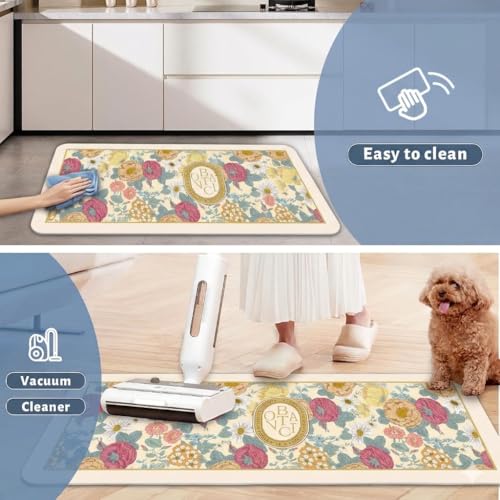 Image of Kitchen Anti Slip Mat for Floor, Waterproof Washable Kitchen Mats, Non Slip Kitchen Floor Mats for Home, Soft Mats for Kitchen, Kitchen Mats for Floor Anti Slip (Botanic- French)