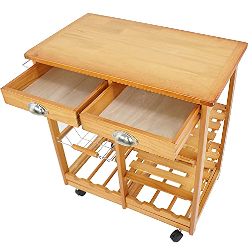 BBBuy Wooden Kitchen Island Cart with Storage Kitchen Cart Rolling Service Utility Cart on Wheels with 2 Drawers 3 Storage Shelves Towel Rack, Kitchen Service Trolley for Home, Restaurant, Bar