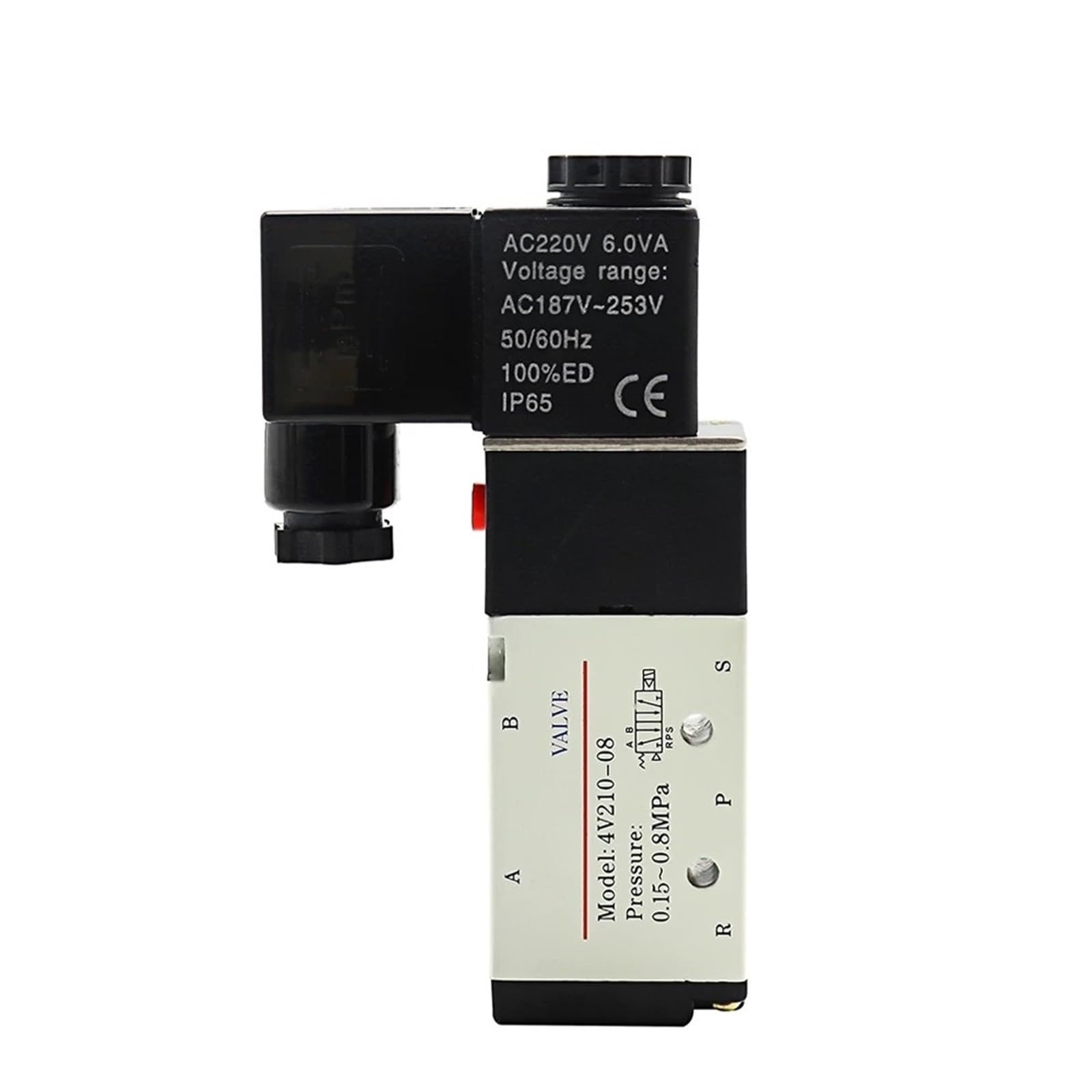 Válvula Solenoide eléctrica neumática 4V210-08, válvula magnética de Gas y Aire con Control de 5 vías y 2 Posiciones, 12V, 24V, 220V, 4mm-12mm, Accesorios for mangueras(4V210-08,DC12)